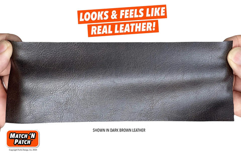 Leather Repair Tape Black 3x72 Inch Realistic Faux Leather Patches For Couches And Sofas Upholstery Car Seats And Other Furniture Vinyl Repair Kit With Strong Self Adhesive Patch held by hands