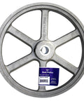 Front view of a 10-inch aluminum die-cast dual belt hoist pulley with center bore