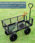 All Terrain Steel Garden Cart With 10 Inch Wheels And 180 Degree Rotating Handle Removable Sides Heavy Duty 4 Cu Ft Capacity Utility Wagon For Yard Work On Grass And Mud Carries Up To 400 Lbs Black with shovel on grass