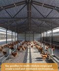 Chicken coop shaded by 90 Percent Shade Cloth For Pergola And Patio, 4 By 30 Feet Shade Cover With Grommets, Sun Screen.