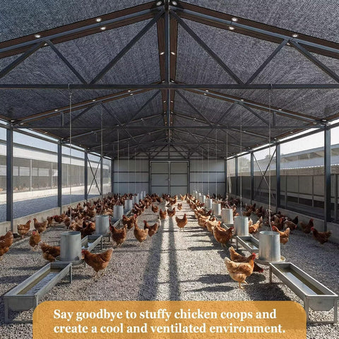 Chicken coop shaded by 90 Percent Shade Cloth For Pergola And Patio, 4 By 30 Feet Shade Cover With Grommets, Sun Screen.