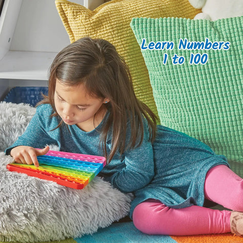 Child using Hundred Board Pop Fidget Toy For Kiddos, Sensory Bubble Popper For Counting And Multiplication, Math Manipulatives
