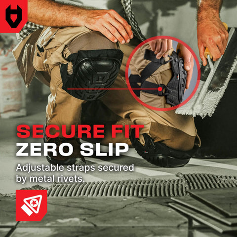 Heavy Duty Gel Knee Pads For Work with soft foam cushion and thick gel, adjustable straps, and reinforced rivets in use