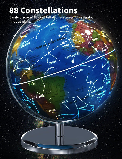 Illuminated World Globe With Stable Metal Base For Kid Friendly Classrooms And Kids, 9 Inch Lighted Globe With LED Night Light