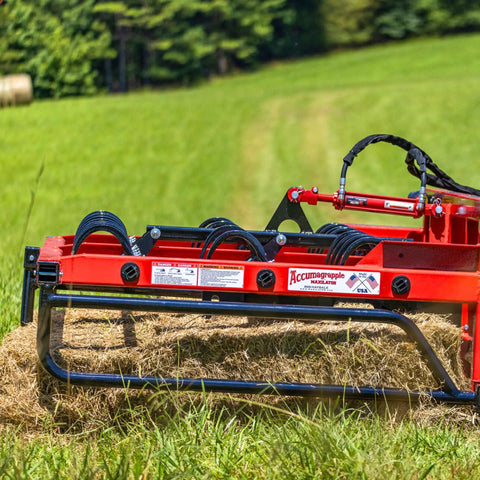 Heavy Duty 9 Inch Hay Grapple Replacement Hook Pack in field attached to red farm equipment, heavy-duty steel for moving hay bales