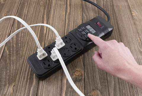 Hand setting Seven Day Digital Power Strip With Timer For Lamps And Electronics, Eight Outlets With Four Timed Sockets