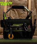 12 Inch Pro Tool Tote With Rotating Handle For Easy Access, Water Resistant Construction, Black, Durable Tool Bag With Large Compartments