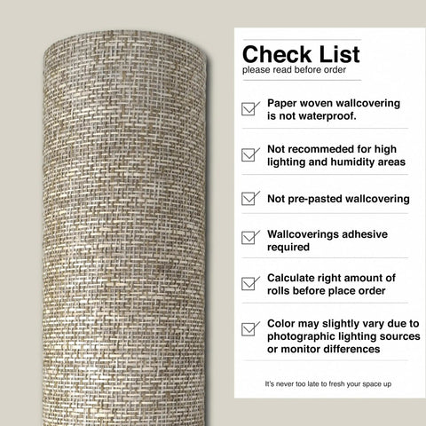 Terraces Natural Paper Weave Wallcovering 36 Inch Wide 8 Yard Roll with checklist for installation instructions