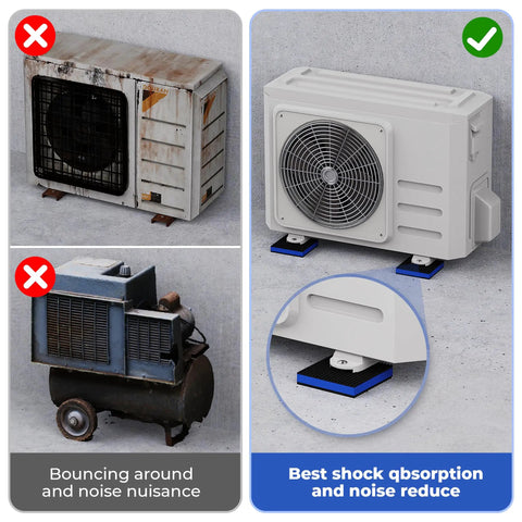 Image showing air conditioning units with Heavy Duty Vibration Isolator Pads 4 By 4 By Seven Eighths Inch With 3 Eighth Inch Pre Drill Hole Rubber Noise Dampening Pads For Air Compressors And Machinery Vibration Reduction, illustrating vibration control.