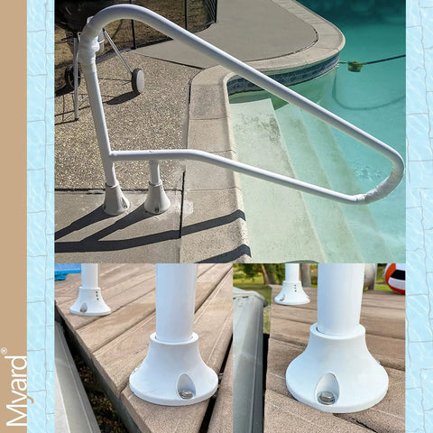 Surface Mount Base Anchor Flange For 1.9 Inch Pool Rail And Handrail Ladder To Concrete Or Wood Deck Ivory White installation