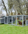 Outdoor Wooden Chicken Coop For 4 To 6 Birds With Two Nesting Boxes, Big Hen House And Bird Run, Cozy Weatherproof Setup Grey AIR45