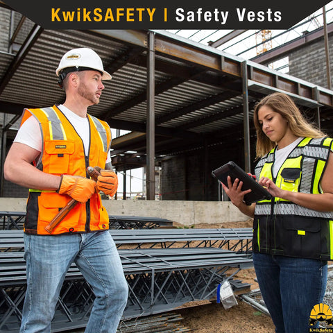 Workers in Executive High Visibility Safety Vest With 10 Pockets For Men, Class 3 ANSI OSHA Reflective Mesh Construction Gear