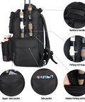 Fishing Tackle Backpack With Rod Holders 40L Large Gear Pack showing reinforced handle, rod strap, and pockets.