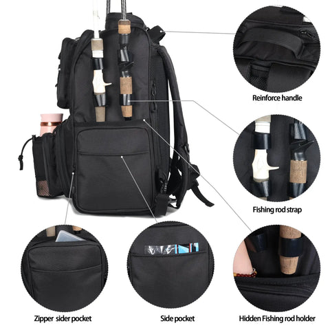 Fishing Tackle Backpack With Rod Holders 40L Gear✓