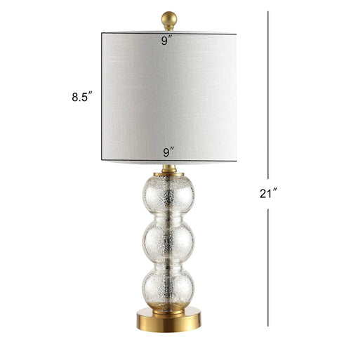 Mercury Glass And Brass Table Lamp With White Linen Shade For Bedroom And Living Room, Modern Stacked Sphere Bedside Lamp, LED Bulb Included, Energy Saving Light Fixture With Sleek Contemporary Look