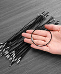50 Pack Wire Keychain Cables Nylon Coated Stainless Steel Loop For Luggage Tags 2mm Thick 7.8 Inches Long Black, hand holding one