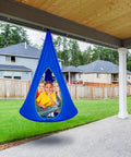 Kids Nest Swing Hammock Chair With Adjustable Rope Indoor Outdoor 40 Inch Blue Pod Swing For Cozy Hangouts 2 Windows And 1 Entrance.