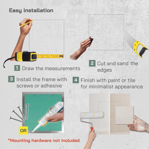 Step-by-step installation guide for A Total Game Changer For Renos Rock Solid 16 By 16 Aluminum Wall Access Panel for drywall.