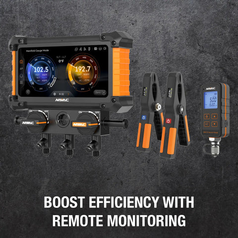 NX1GV Nexus 2 Digital Manifold Gauge With 2 Valve Kit And Vacuum Gauge, Wireless Temperature Clamps, High Definition Touchscreen, Class 0.4 Accuracy, Supports 100 Refrigerants, A2L Compatible, App Included, with wireless clamps
