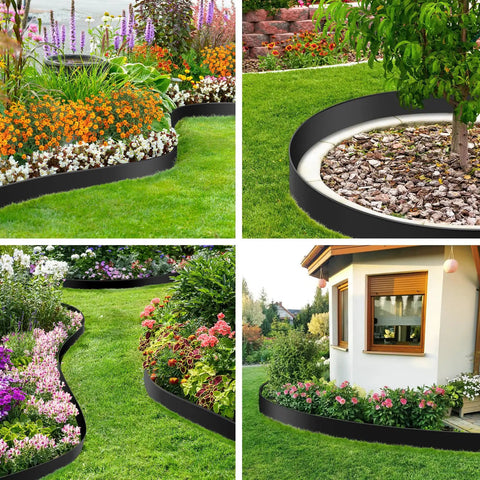 4In By 33Ft Landscape Edging Kit With 40 Metal Stakes, Flexible Plastic Garden Border installed in garden beds and around trees