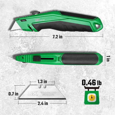 Beefy Retractable Utility Knife With SK2M TAC Tetracarbon Coated Blades And Zinc Alloy Handle For Clean Precise Cuts And Up To 28x Longer Blade Life For Everyday Use, 7.2 in