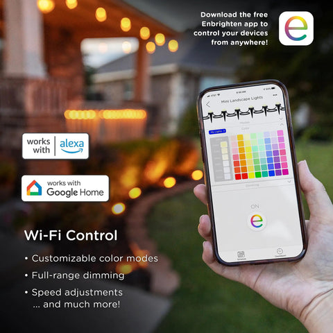 Smartphone app controlling VIBE Mini Landscape Lights Kit With 12 Small Pathway Lights And 22 Ft Cord With Lead Wire
