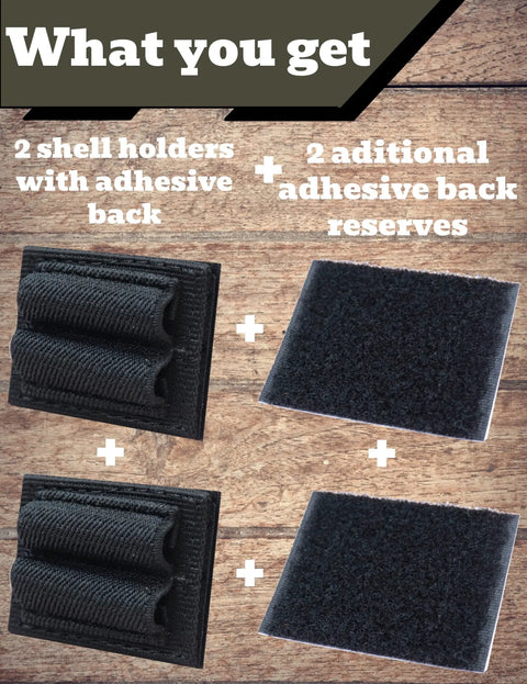 Two Round Rifle Cartridge Holder With Hook And Loop Fastener And Adhesive Backing For Buttstock Or Side Mount Fits 6.5 Creedmoor 223 308 30 06 Calibers Two Bullet Holders With Two Extra Reserves For Quick Access In The Field shown with components