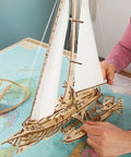 Merihobus 3D Wood Puzzle Kit For Adults Trimaran Sailboat Model Catamaran Mechanical Build Dope Wooden Ships Kit For Brain Teasers DIY Hobby Set For Mindful Fun And Hands On Craft, assembled sailboat