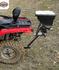 12V Grass Seed And Fertilizer Spreader With 80 Pound Capacity Hitch Mount Receiver on ATV