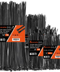 Beefy Heavy Duty 400 Piece Zip Ties Assorted Pack With Double Sided Toothed Design in 6, 8, 12, 14 Inch Sizes visible