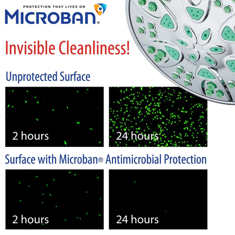 Antimicrobial High Pressure Shower Head With Anti Clog 6 Setting Handheld Spray Microban Protection From Growth illustration
