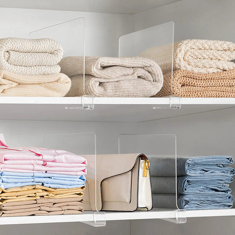 Six Pack Clear Acrylic Shelf Dividers Vertical Closet Organizer For Handbags Sweaters And Shirts Keeps Your Gear Snug Game Changer Space Saver Bedroom And Kitchen Storage System Keep It Tight And Tidy