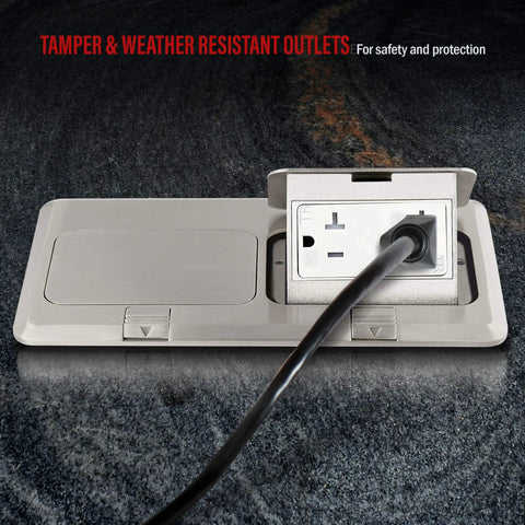 Dual Pop Up Floor Box Kit For Hardwood Carpet And Tile Floors With Watertight Gasket And Corrosion Resistant Hardware 20 Amp Receptacles