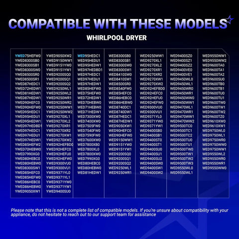 Compatible Whirlpool dryer models list for Dryer Heating Element Replacement Compatible With Whirlpool Kenmore Maytag.