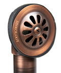 Hella Durable 1.5 Inch Pop Up Bathtub Drain And Overflow Kit With Slick Antique Copper Brass Finish close-up of drainage cover design.