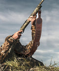 Hunter using a Rifle Sling With Two Point Eight Inch Wide Double Layer Crazy Horse Leather Ammo Holder Adjustable Replacement Gun Strap