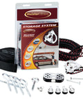 Overhead Storage Hoist For Jeep Tops, Truck Caps, Bikes, SUPs, Dinghies, Canoes, Kayaks And Surfboards, hardware components.