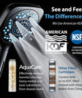 Six Way High Pressure Showerhead System With 82 Spray Modes Filtered Handheld Shower Head showing KDF filtration and spray