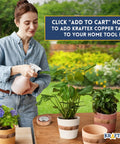 Woman gardening with Dope Copper Tape 1 Inch By 66 Ft Conductive Adhesive Foil as slug barrier on plant pots outdoors.