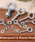 Five Pack M12 Galvanized Carbon Steel Eye Bolts Kit With Nuts And Washers, Built Tough Heavy Duty Screw Eye Bolts For Tie Down Straps, 0.5 By 1.18 Inch Lifting Rings, Indoor Outdoor Use, Silver with nuts and washers