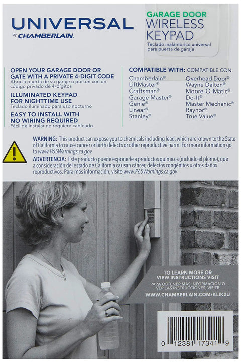 Woman installing Keyless Entry Garage Door Keypad Universal Wireless Pad For Most Openers, works with LiftMaster, Craftsm...