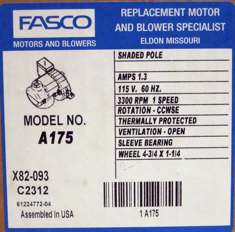 Hassle Free Drop In Shaded Pole Blower Motor With Heavy Duty Sleeve Bearings 1/40 Hp At 3300 Rpm 115 V 60 Hz Ccw Rotation Straight Up Oem Replacement For Home Furnaces product label showing specifications.