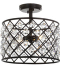 Oil Rubbed Bronze 2 Light Iron And Crystal Semi Flush Mount Ceiling Fixture For Bedroom Modern Glam With Clear Crystals UL Listed LED Bulbs Included Elevates Any Modern Bedroom Decor