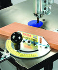 Solid As A Rock All Steel Miter Gauge With Badass Precision And One Degree Increments For T Slot Table Saw Setup showing miter gauge and saw blade.