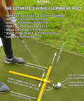 Man using pocket size golf alignment sticks and swing aid with modular ruler system for fixing slice takeaway stance putting and posture.