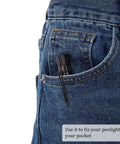 20 Pack Metal Flashlight Clips For Removable Accessories attached to denim jeans pocket, showcasing secure fit for penlights.