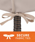 Close-up of fabric ties on Weather-Resistant Patio Chair Cover for Stackable High-Back Bar Chairs, Outdoor Furniture Protection.