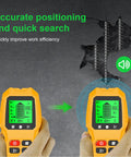 Jiawu Stud Finder LCD Display Electrician Wire Scanner for Hanging Shelves or Mounting TVs, showing clear LCD with measurement indicators.