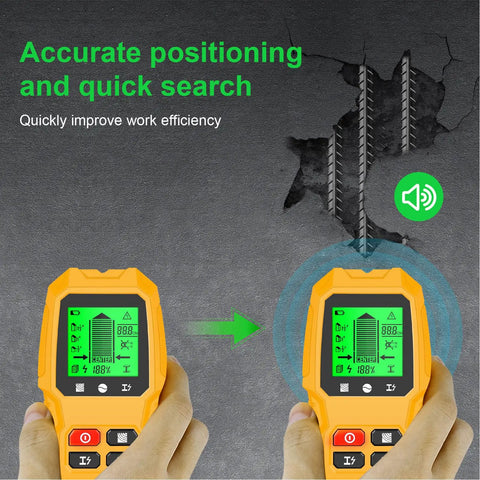 Jiawu Stud Finder LCD Display Electrician Wire Scanner for Hanging Shelves or Mounting TVs, showing clear LCD with measurement indicators.