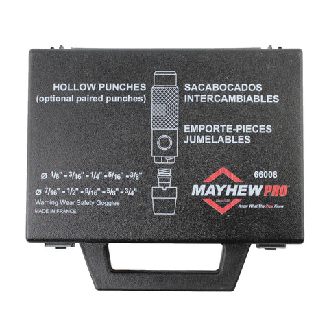 Ultra Handy Hollow Punch Set 11 Piece box showing sizes and Mayhew branding